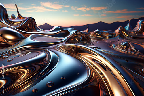 Abstract 3D Brushed Liquid Metal Background
