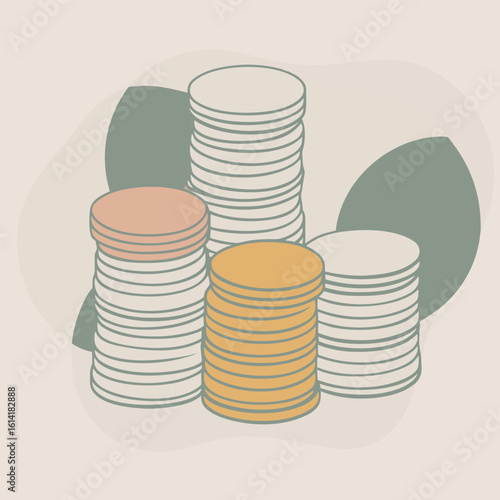 Three stacks of coins in ascending order of height