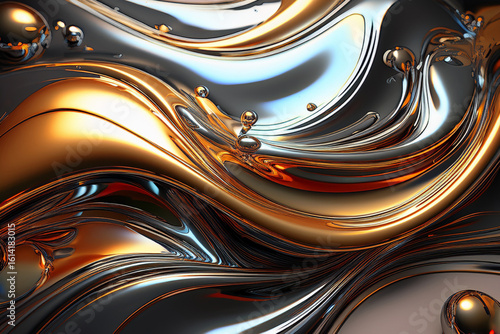 Futuristic Molten Gold and Chrome Fluid Wallpaper