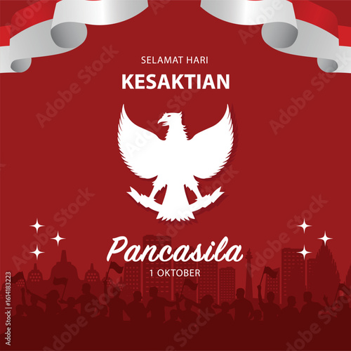Hari kesaktian pancasila means pancasila sanctity day greeting background illustration