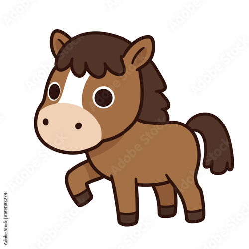 Adorable Brown Cartoon Horse with a White Blaze on its Face Standing Gracefully 