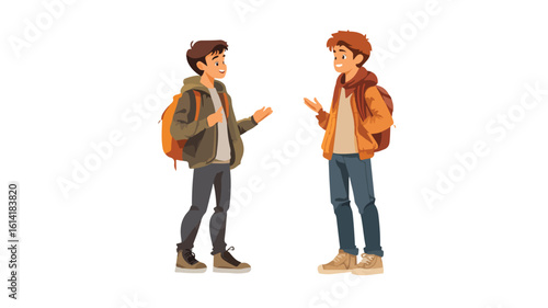 Teenager Men Characters Having Conversation Vector