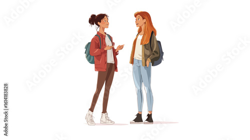 Teenager Women Having Conversation Vector Illustration
