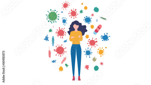 Female character surrounded by germ virus