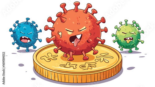Coronavirus characters eating illustration
