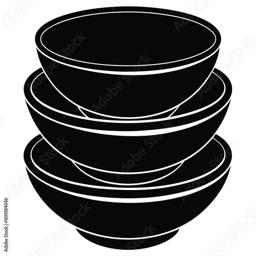 Stacked black bowls with white outlines vector