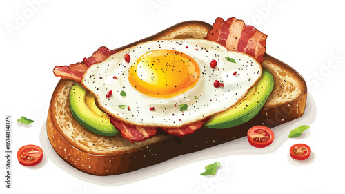 Egg Toast Vector Illustration on Toasted Bread
