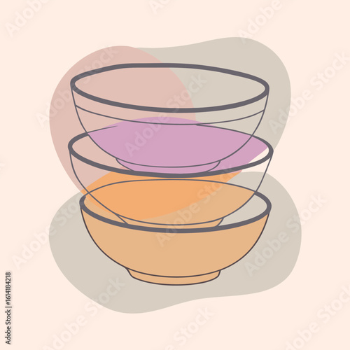 Stacked black bowls with white outlines vector