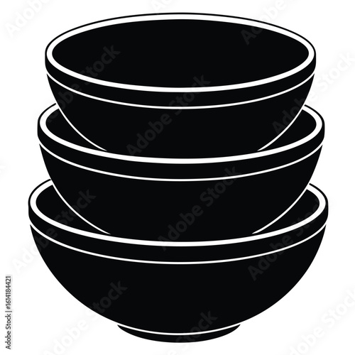 Stacked black bowls with white outlines vector