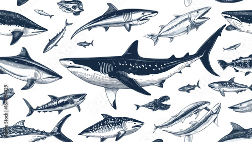 Sea creatures seamless vector pattern