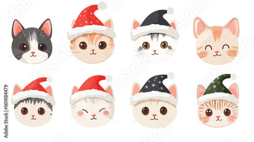Adorable Christmas cat head vector collection