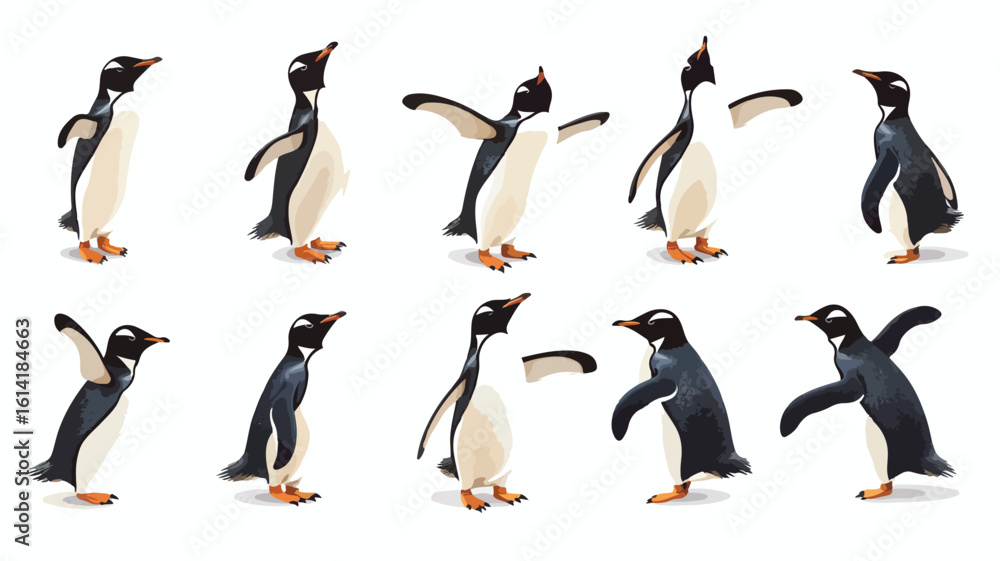 Obraz premium Penguin Characters in Various Actions Set
