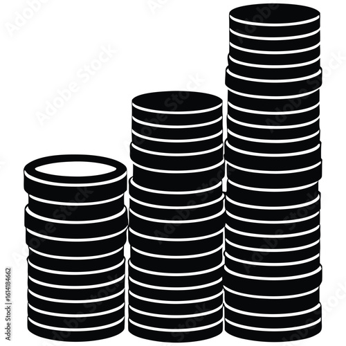Three stacks of coins in ascending order of height