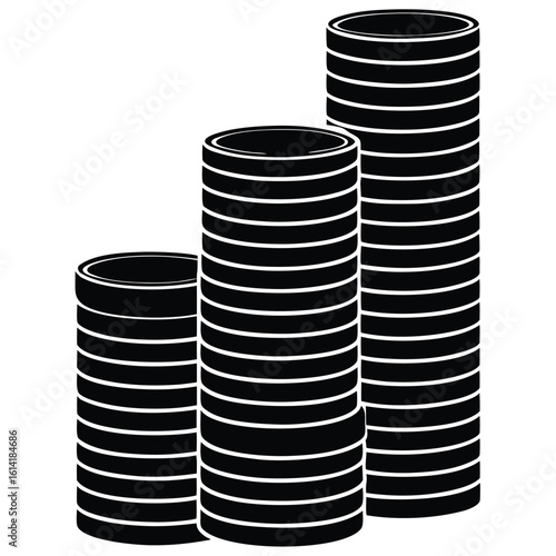 Three stacks of coins in ascending order of height