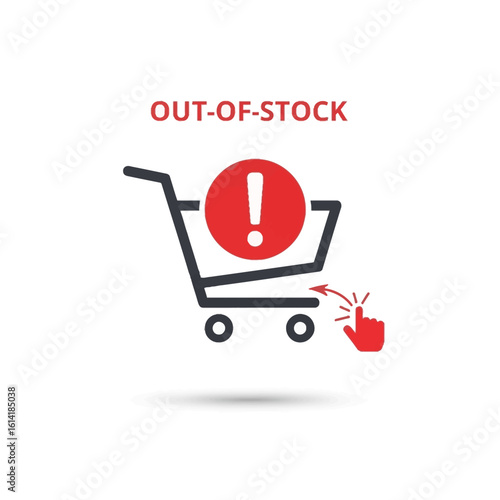 Shopping cart icon with red exclamation mark, indicating an out-of-stock product.