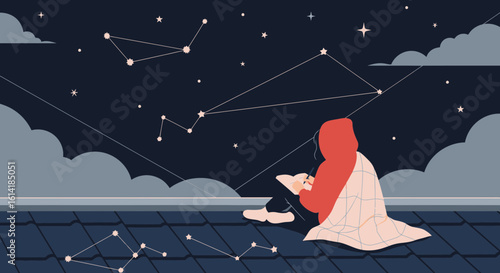 Contemplation Of Stargazing Inspiration On Rooftop At Night Under The Stars