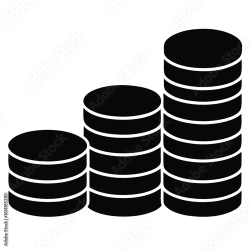 Three stacks of coins in ascending order of height