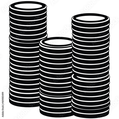 Three stacks of coins in ascending order of height
