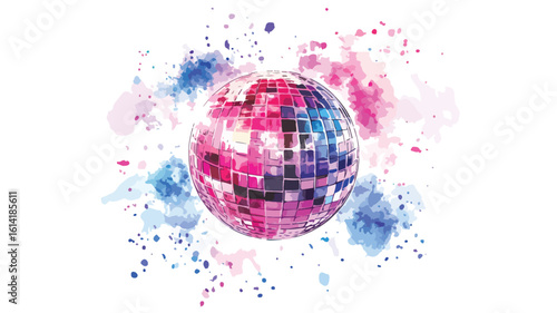 Colorful Disco Ball Watercolor Illustration