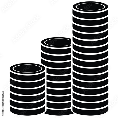 Three stacks of coins in ascending order of height
