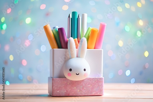 Adorable Kawaii Bunny Pen Holder for a Colorful Desk