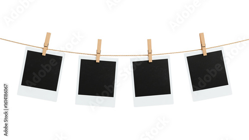 Hanging Polaroid Photos Isolated on Transparent Background PNG


