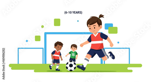 Boys Playing Soccer Vector Illustration For Children Sport Activity Concept