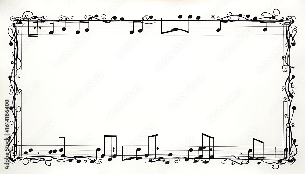 Fototapeta premium Musical Notes Frame with Swirls Design on White Background