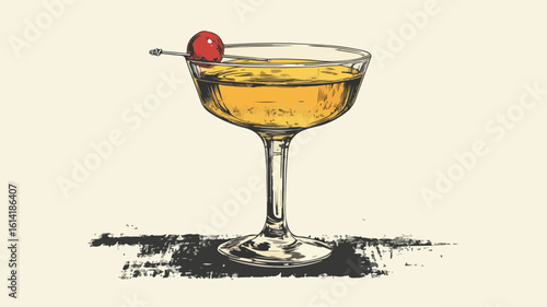 Classic Cocktail Glass Drink Art Illustration
