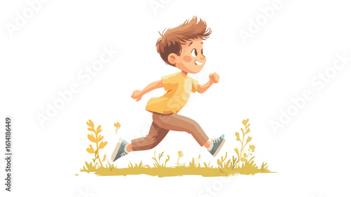 Charming Vintage Boy Running Child Illustration