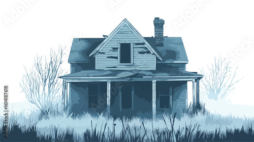Eerie Abandoned House in Fog Artwork