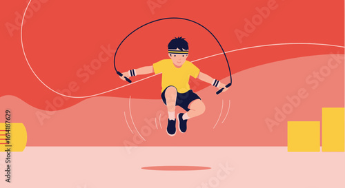 Boy Exercising With Jumping Rope For Cardio Workout On Light Background