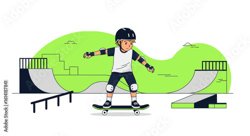 Boy Having Fun While Skating at the Skatepark With Protective Gear On