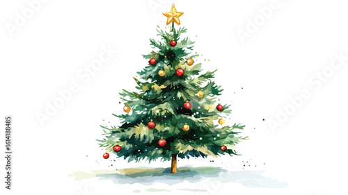 Festive Watercolor Christmas Tree Illustration