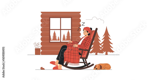 Comfortable Winter Rest At Home In Log Cabin In Winter Vacation