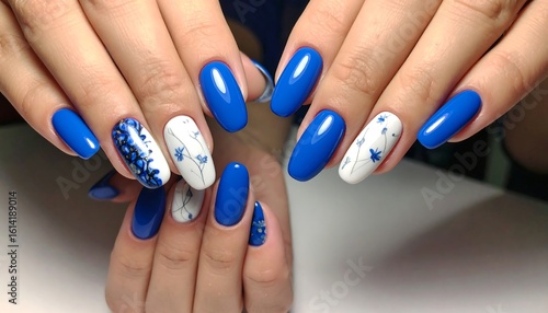 Elegant blue and white nail art