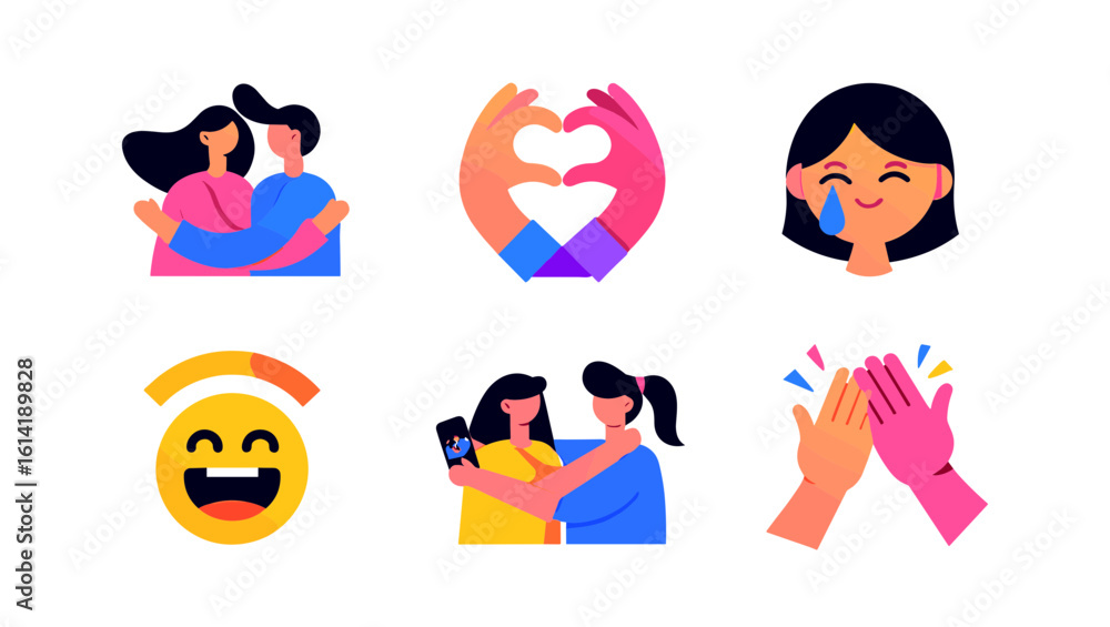 Fototapeta premium Set of positive emotions and connections illustrations