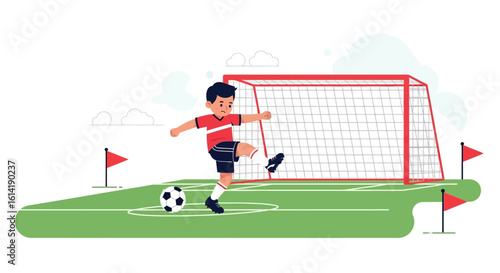 Determined Young Athlete About To Kick A Soccer Ball On The Field