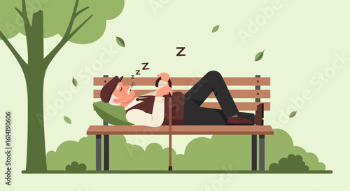 Elderly Gentleman Enjoying a Peaceful Afternoon Nap In The Park