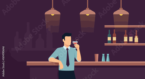 Elegant Bar Scene A Stylish Man Enjoys A Cocktail At Night
