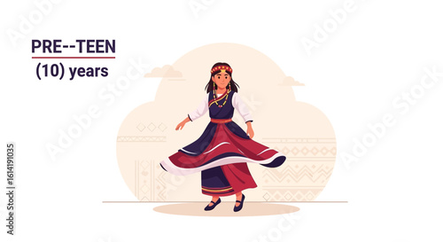 Enchanting Folklore: Girl Dancing in Traditional Dress Illustration for Children