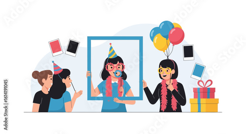 Enchanting Birthday Bash Three Friends Celebrating Joyful Moments With Party Elements