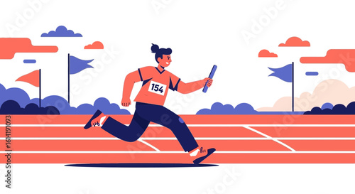 Energetic Relay Race Runner Determined to Achieve Victory In the Competition