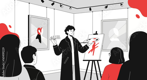Creative Presentation At Gallery During Art Master Class With Spectators