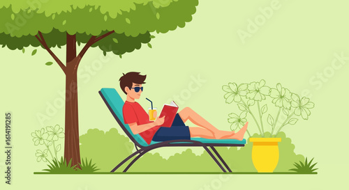 Enjoying Summer Time With Book And Juice In A Peaceful Garden Scene