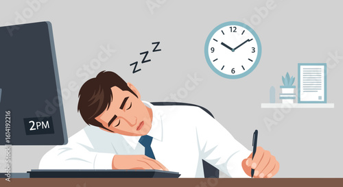 Exhausted Professional Taking a Desk Nap During the Afternoon Office Hours