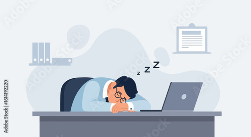 Exhausted Professional Taking a Nap on His Desk at the Office