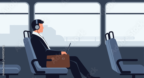 Focused Commuter Utilizing Public Transport For Professional Pursuits And Personal Enjoyment