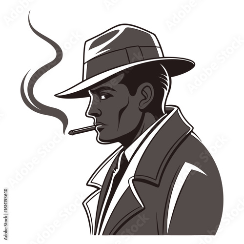 Vector art of man in hat smoking a cigarette isolated on white background