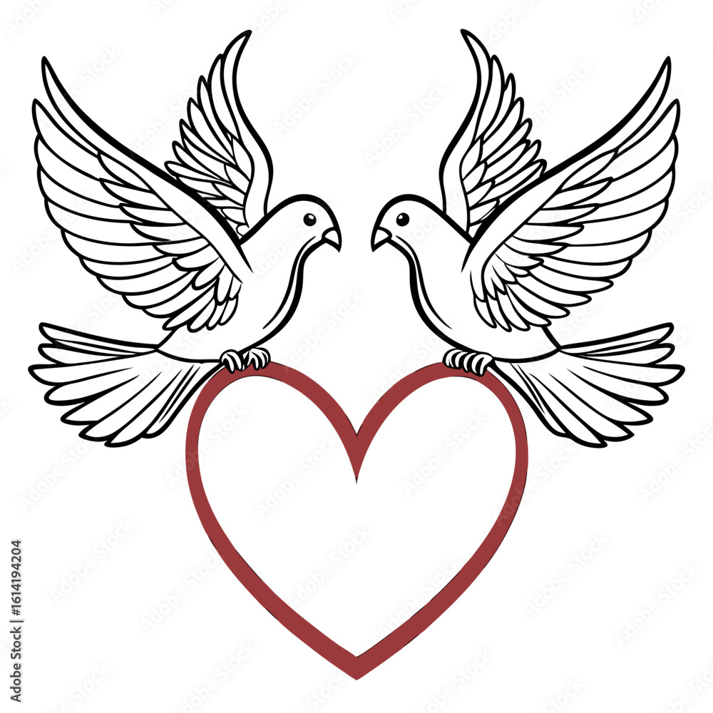 Obraz premium Vector art of two doves perched on a heart isolated on white background